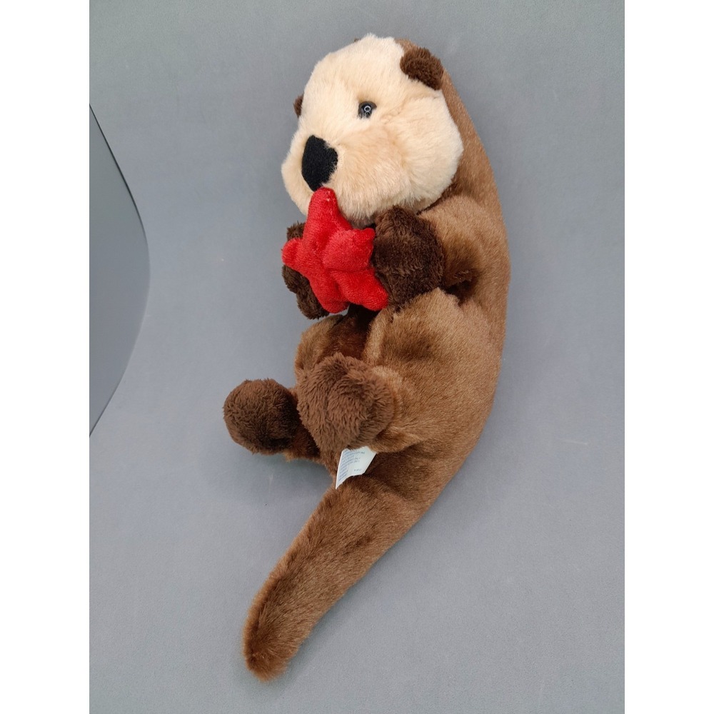 SeaWorld Otter Plush 10 in Stuffed Animal Toy Brown Holding Red Starfish Cute - Picture 3 of 7